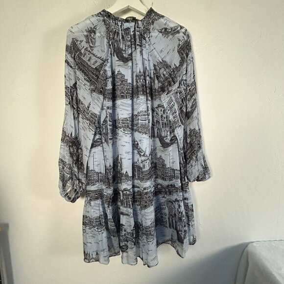 Derek Lam 10 Crosby Womens Juno Trapeze Mini Dress Size 2 Blue Black Print Lined - Picture 2 of 9